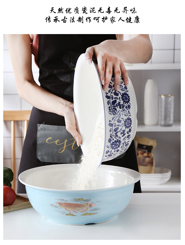 带盖陶瓷和面盆钢化揉面和面盆和面盆陶瓷家用揉面盆大号面发面盆活