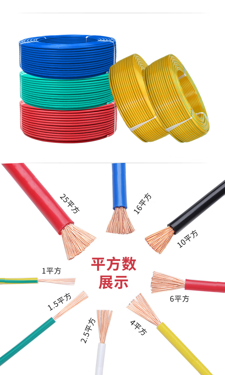 芯多股软电线bvr152546平方多芯线家用铜线bvr多股6平方地线双色100m