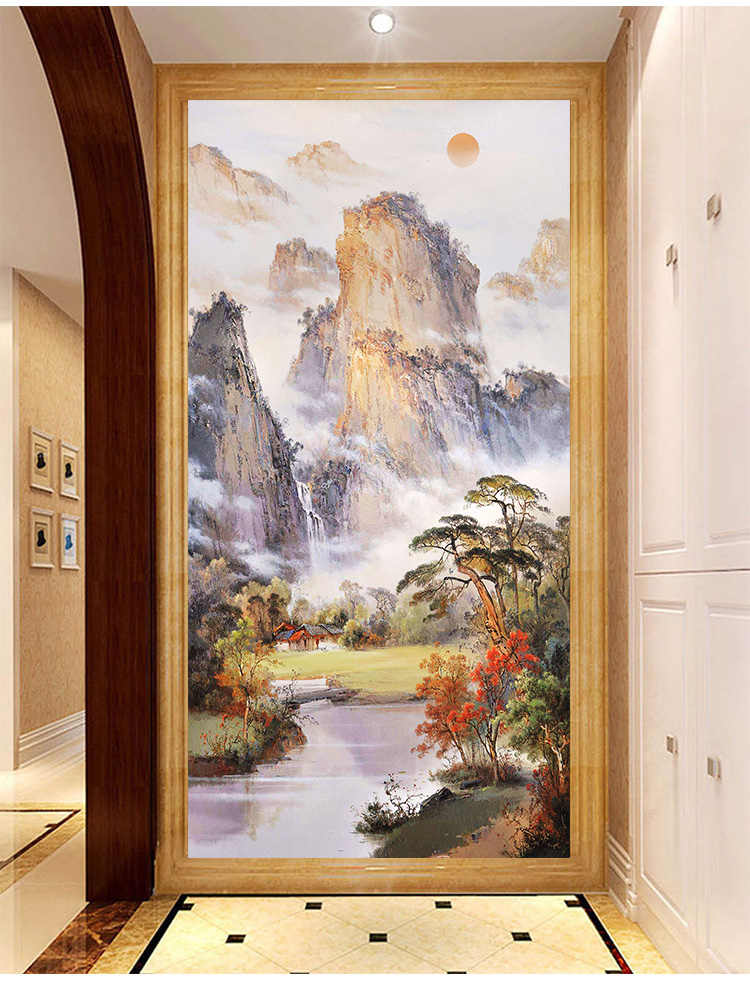 中式入户玄关画山水画流水生财门厅迎门墙过道壁画竖版走廊挂画 3