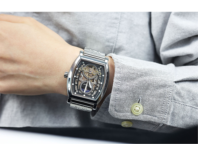 2022新款狄凡尼酒桶型全自动机械镂空陀飞轮夜光防水十