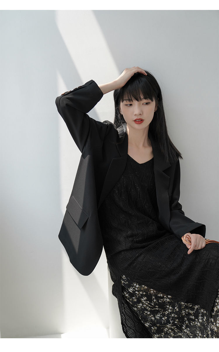 纪娅芙2022新款碎花黑色吊带裙春季内搭连衣裙女冬裙假两件中长款打底