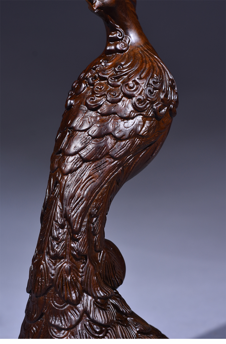 仙莱阁雕凤凰摆件装饰实木家居办公室玄关装饰雕刻红木工艺品礼品精雕