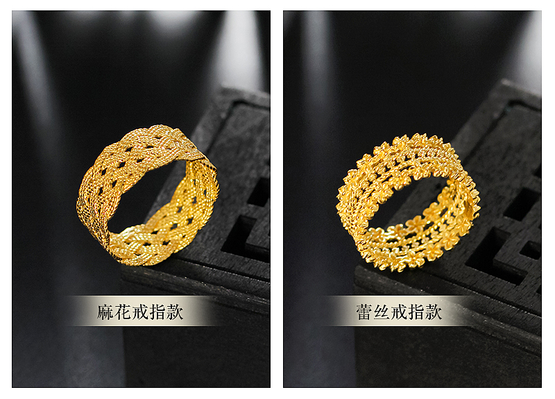 冰姿蔻古法手工足金999蕾丝戒指麻花女复古铑金实心七夕情人节礼物