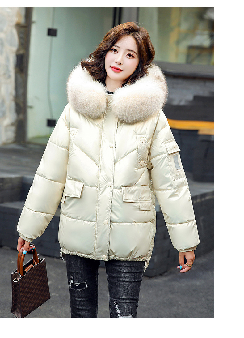 邻家女孩爱漂亮衣服棉服女短款冬装新款宽松连帽大毛领亮面免洗时尚