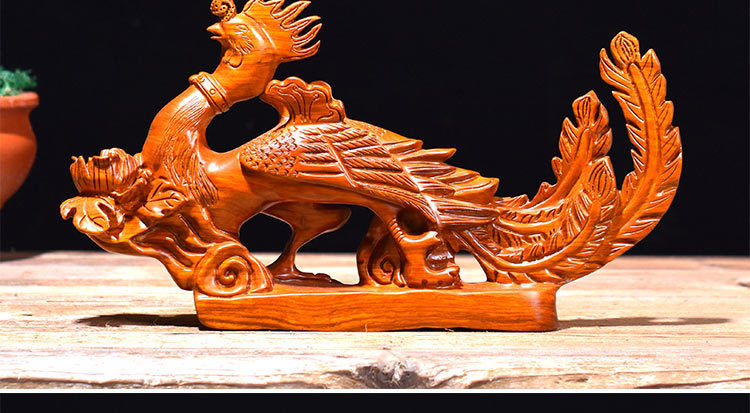 唐砖花梨木孔雀摆件雕刻凤凰客厅装饰品木雕动物摆件红木新婚工艺品整