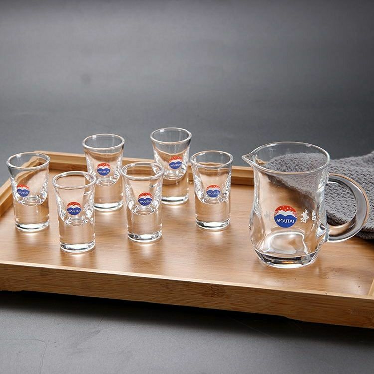 茅台酒杯原装酒具白杯烈水晶150ml分酒壶10ml小七件套装6个150ml七字