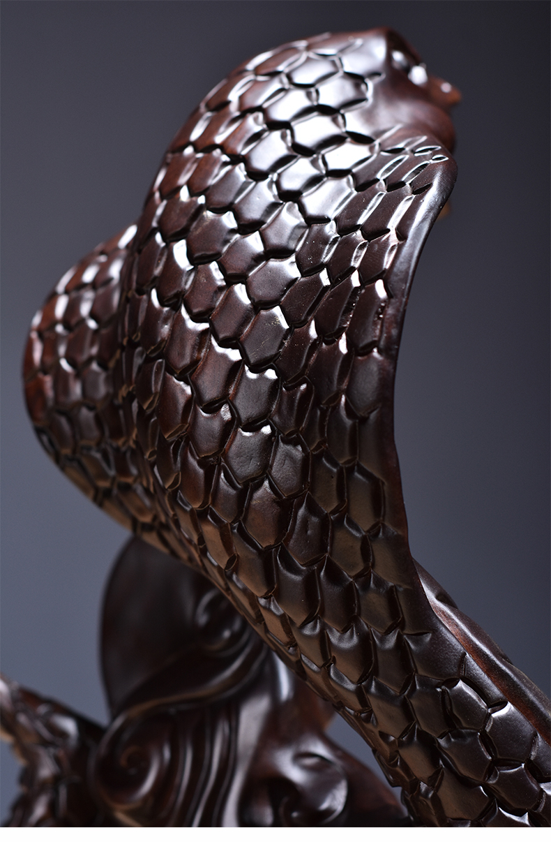 洁莱琳木雕眼睛蛇摆件实木质雕刻生肖十二蛇家居客厅装饰红木工艺品