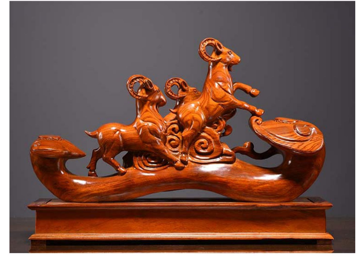 启珀 花梨木雕三羊开泰实木摆件红木雕刻如意羊中式工艺品家居客厅