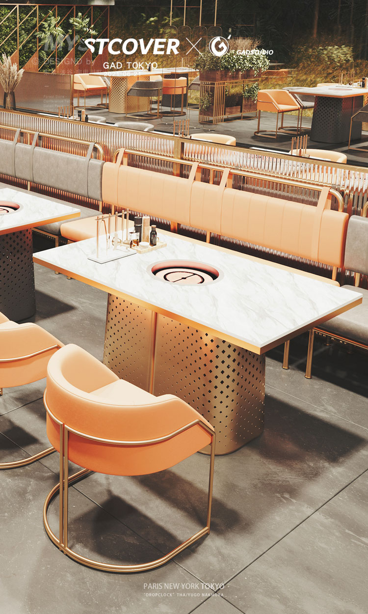 火锅桌子商用家用火锅桌椅组合商用卡座沙发电磁炉一体烤肉桌岩板饭店