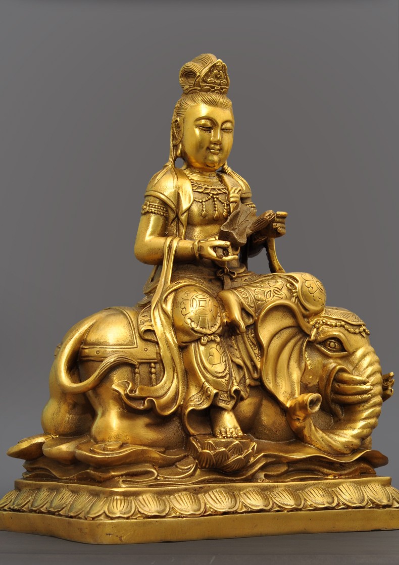 黄铜文殊菩萨普贤菩萨摆件华严三圣居家佛堂寺庙供奉佛像工艺品1尺