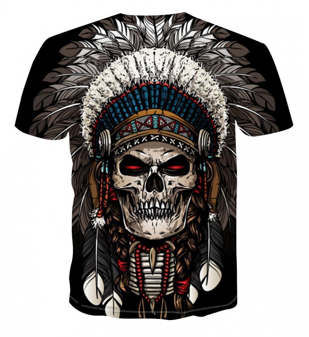 男士骷髅头t恤夏季 印第安骷髅头数码印花情侣装圆领短袖个性潮流 8 6