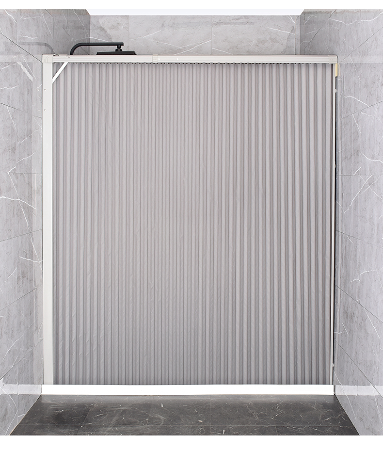 卫生间门帘帘子免打孔淋浴帘纯色浴室推拉隔断帘隐形浴帘防水帘浅灰色