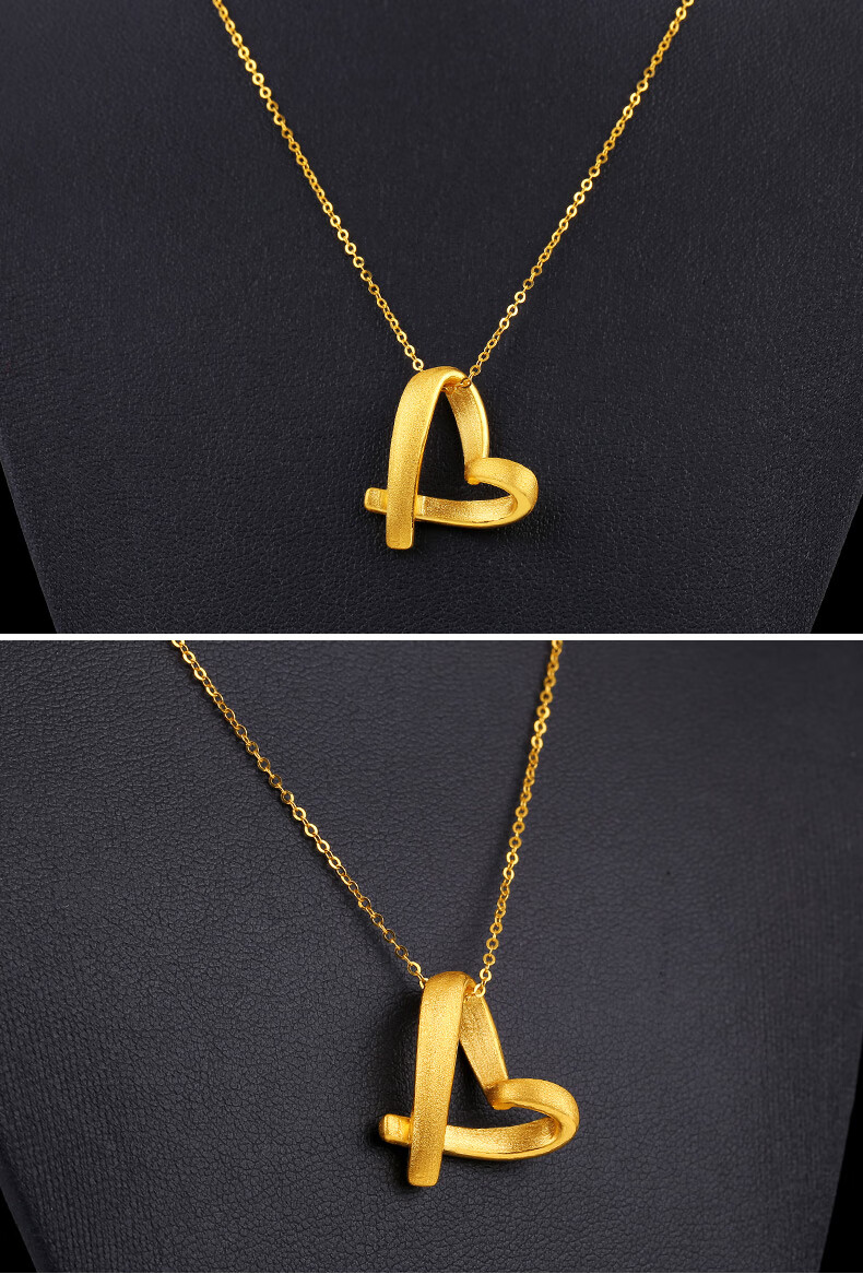 晚仪珠宝黄金吊坠女足金爱心吊坠项链挂坠3硬金磨砂镂空爱心吊坠750金