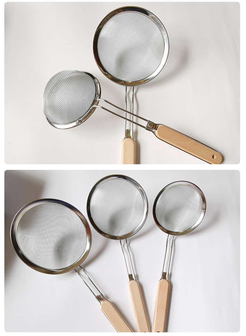 不锈钢漏勺过油小漏勺过滤网细网奶茶蜂蜜豆浆密网筛家用 18cm木柄油