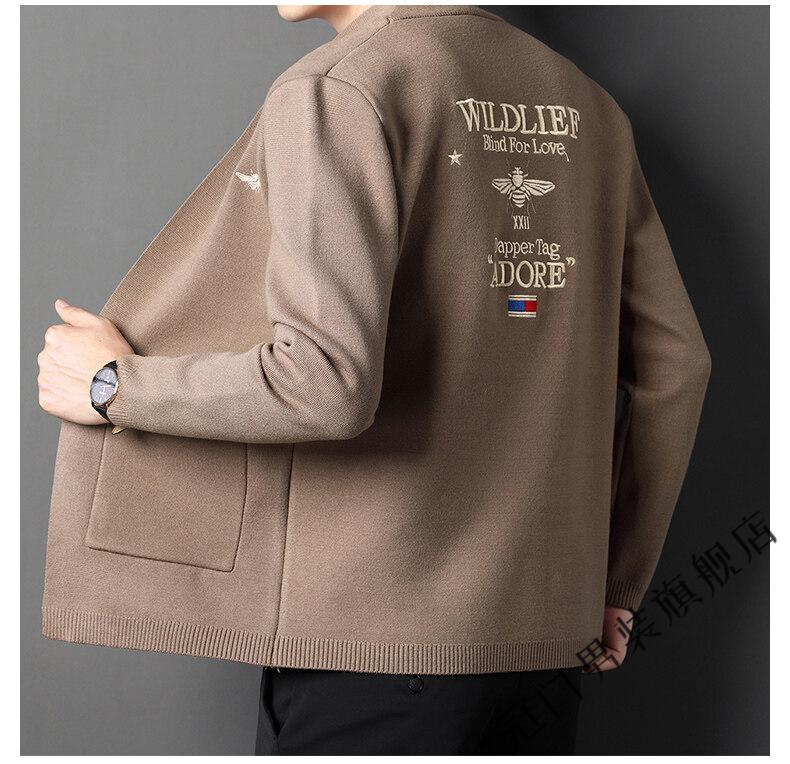 冠门25高级感35休闲不计后果欧洲站男装包芯纱高品质刺绣小蜜蜂针织衫