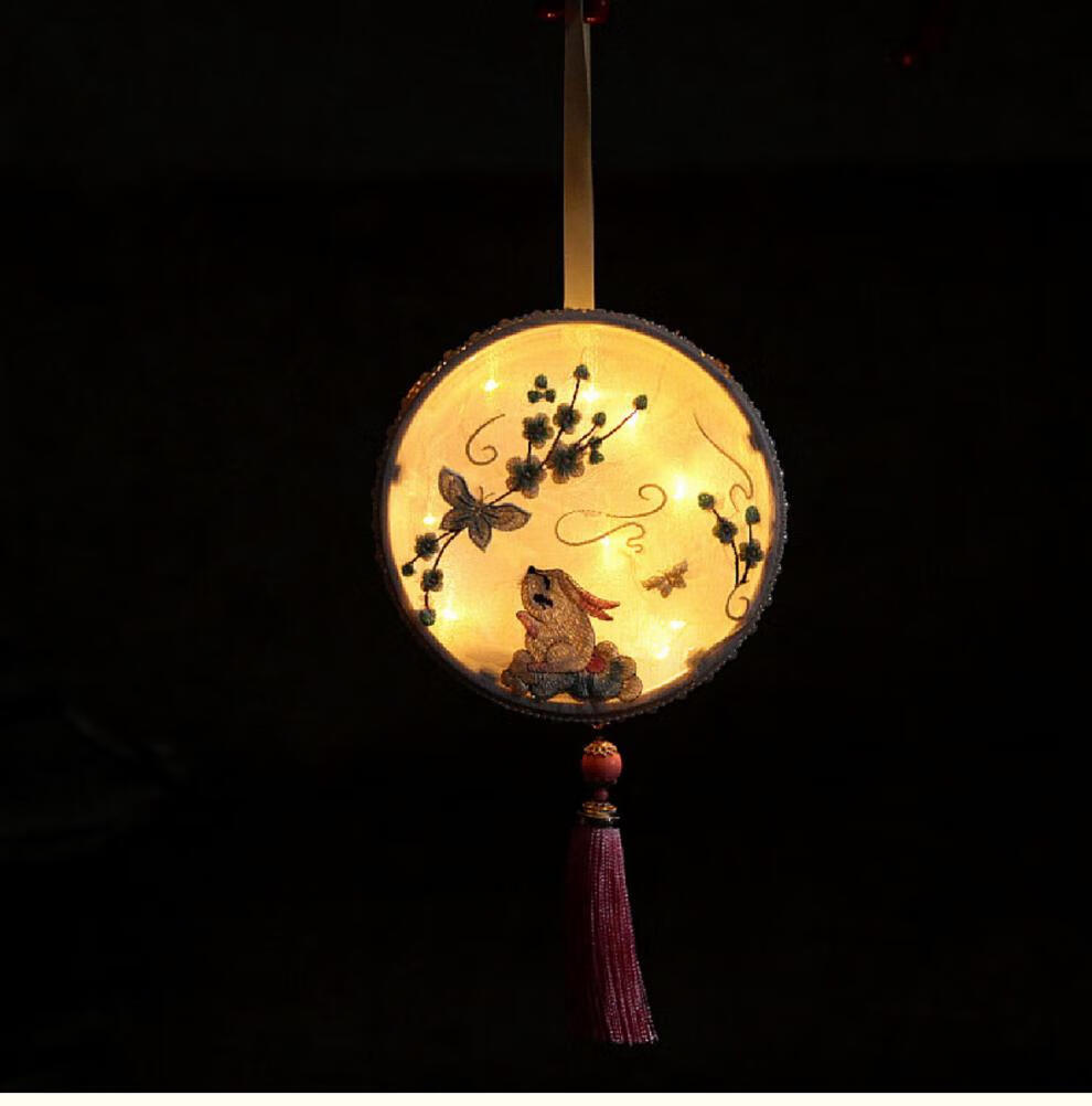 中秋花灯送孩子新年礼物中秋节月兔子中国风刺绣灯笼复古风宫灯汉服
