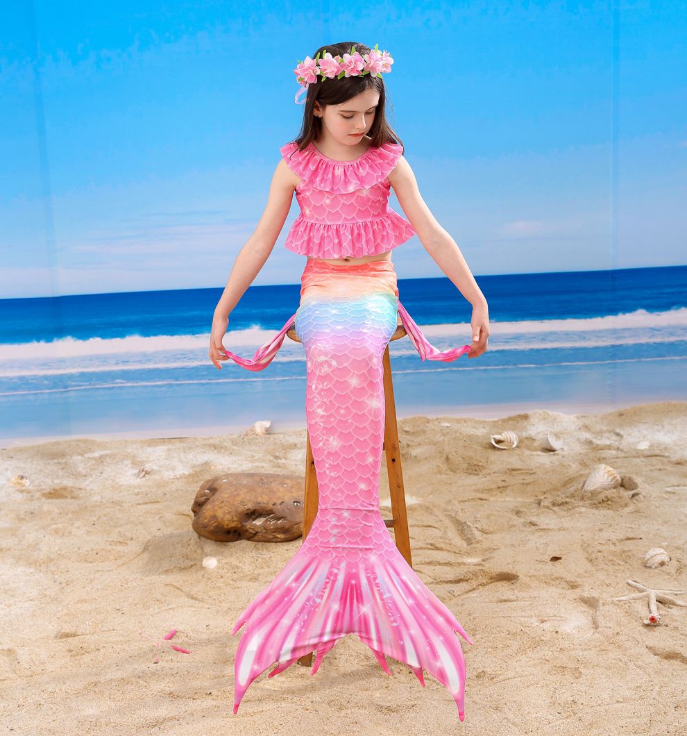 美人鱼尾巴泳衣女童分体泳装儿童游泳套装女孩中大童学生游泳衣紫色