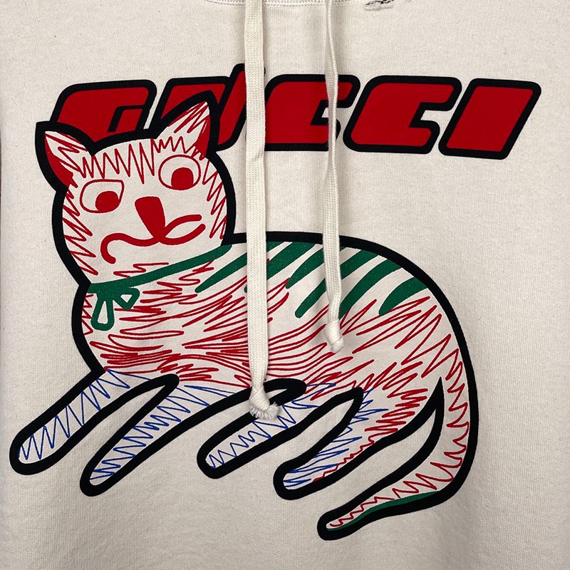 【精品】gucci古驰 女士小猫做旧款卫衣 at 印花 l码【图片 价格 品牌