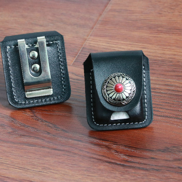 美国之宝zip·po打火机皮套钢夹款 头层牛皮油机火机套财布扣真皮套