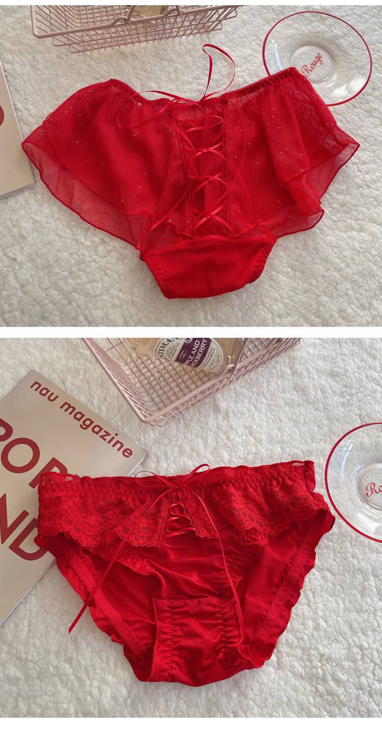 浪莎本命年属虎年内裤女大红色三角裤中低腰棉质蕾丝冬少女式喜庆结婚