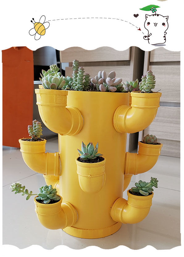 pvc管道创意花盆多层落地花架多肉绿萝阳台蔬菜种菜草莓盆 黄色6层