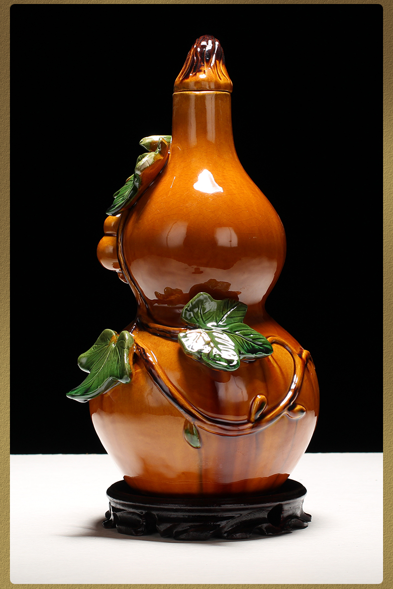 2022新款唐摆件祈福装饰品陶瓷艺术品客厅摆件绿色葫芦