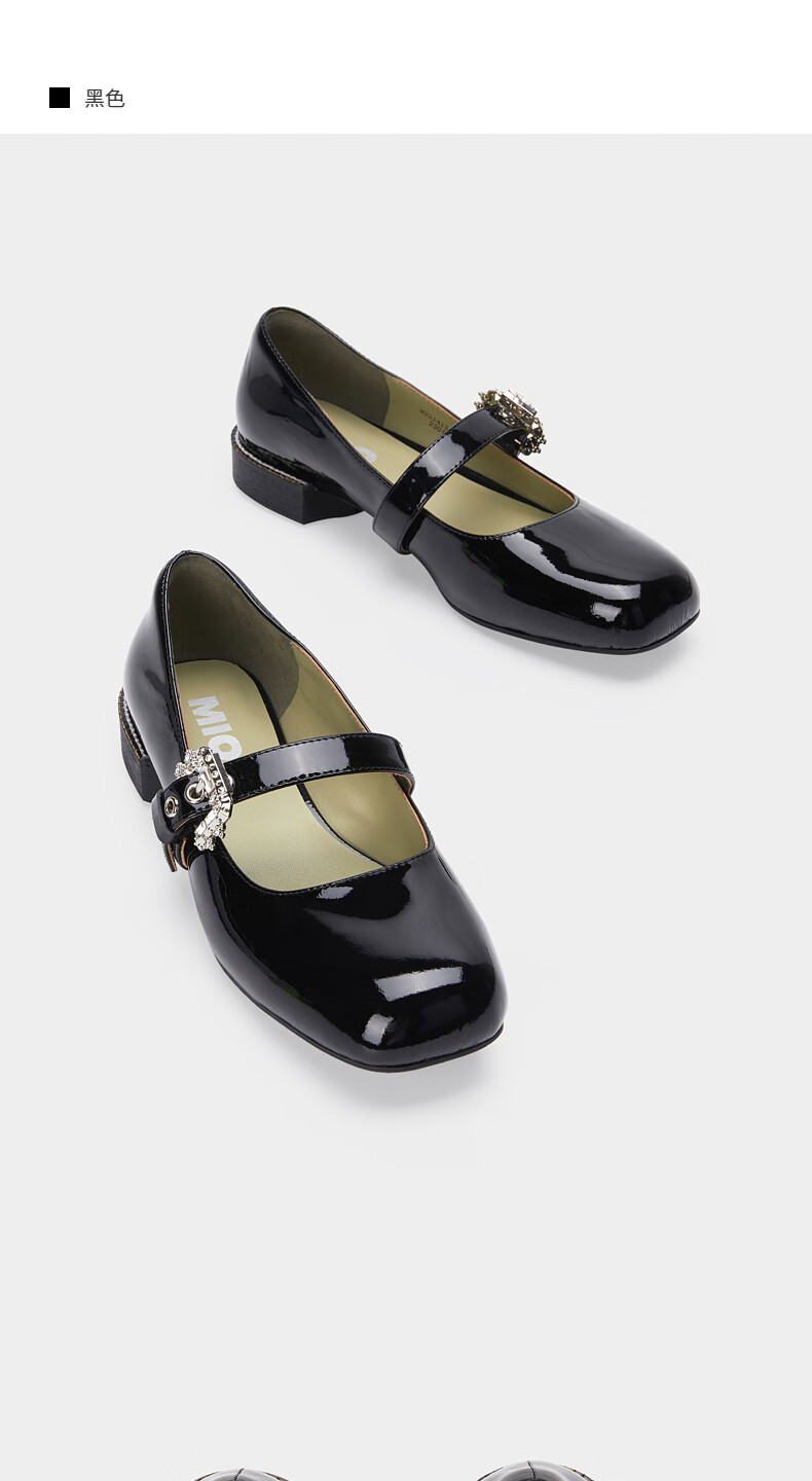 mio米奥2022年春季新款可爱甜美一字带扣式玛丽珍鞋舒适仙女单鞋黑色
