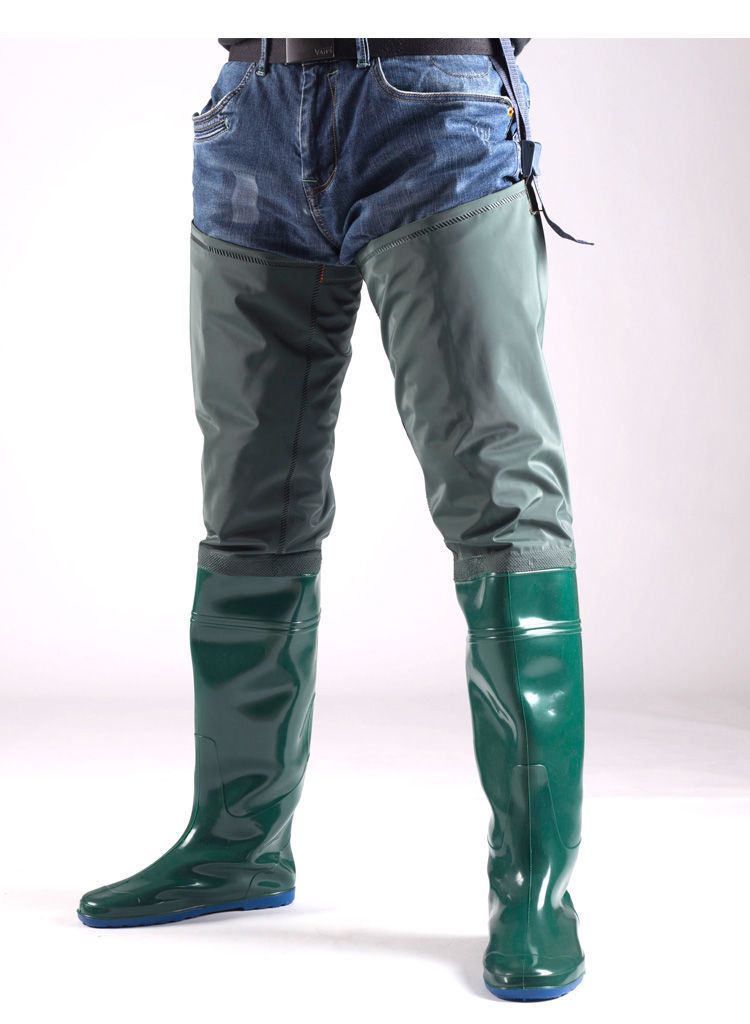 裤半身连鞋男女软底水田袜超高过膝下田鞋系带搭扣长雨靴抓捕鱼雨鞋