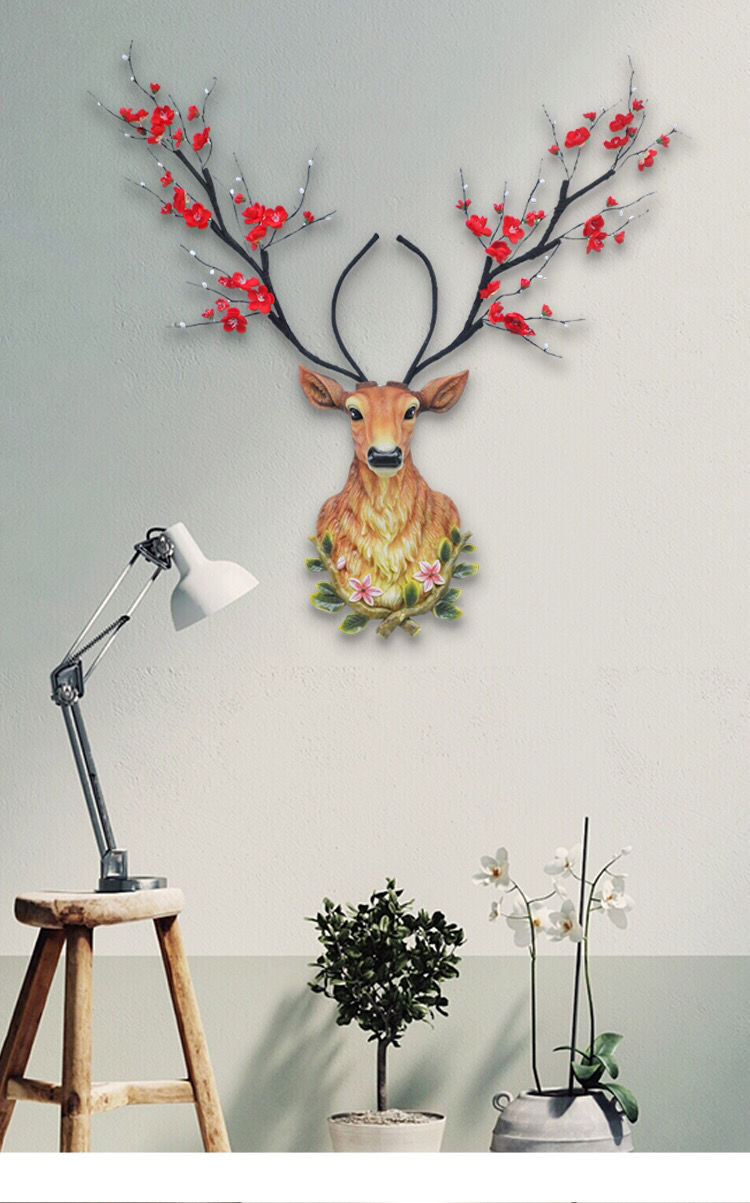 壁挂件壁饰创意墙面房间客厅背景墙卧室装饰品梅花鹿鹿黄色红色梅花角