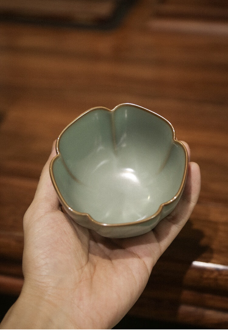 尚行知是谢小金景德镇手工原矿汝窑海棠杯茶杯陶瓷主人杯个人单杯大号
