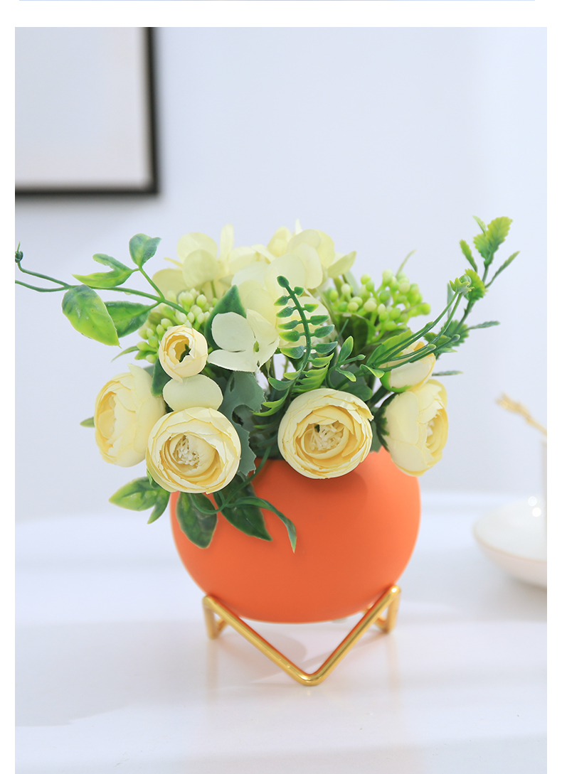 仿真花高端轻奢客厅餐桌上放的装饰花卉假花摆件干花绢花摆放 黄色