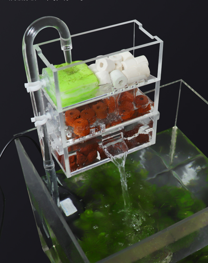 亚克力鱼缸过滤器瀑布滴流盒水族箱上置循环过滤槽小型过滤盒 外挂