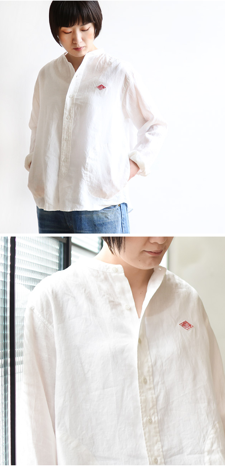 danton 女士休闲时尚舒适透气潮流百搭亚麻纽扣衬衫长袖衬衫jd-3606kl