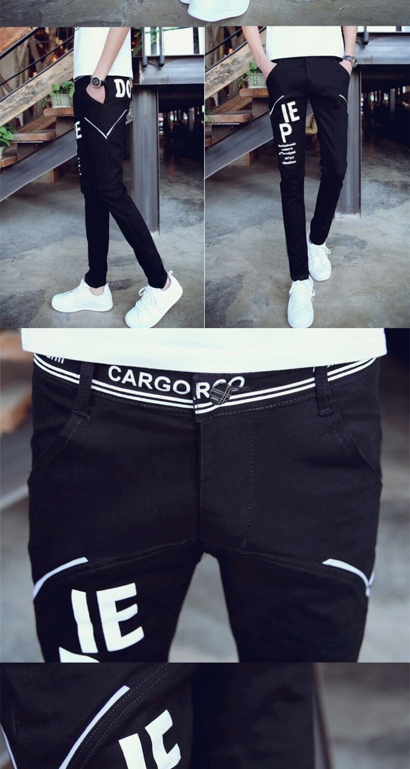 青少年学生潮流个性休闲小脚裤非主流春秋修身牛仔裤男百搭黑长裤 大