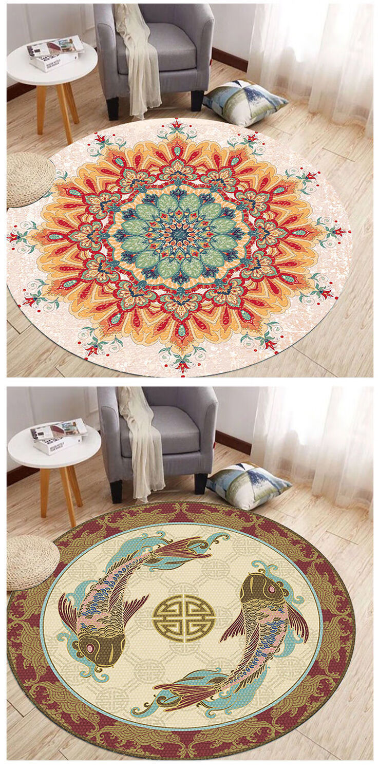 波西米亚圆形地毯客厅卧室床边吊椅复古民族风防滑吸水可定制p2