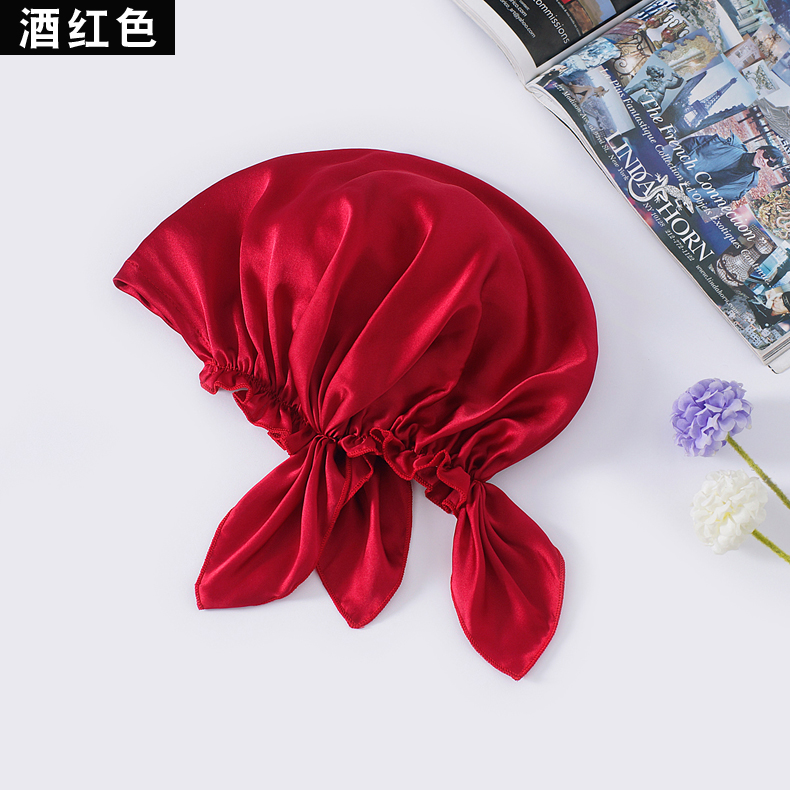 法国轻奢丝绸三角式素绉缎印花桑蚕丝月子产妇护发薄帽子舒适真丝睡帽