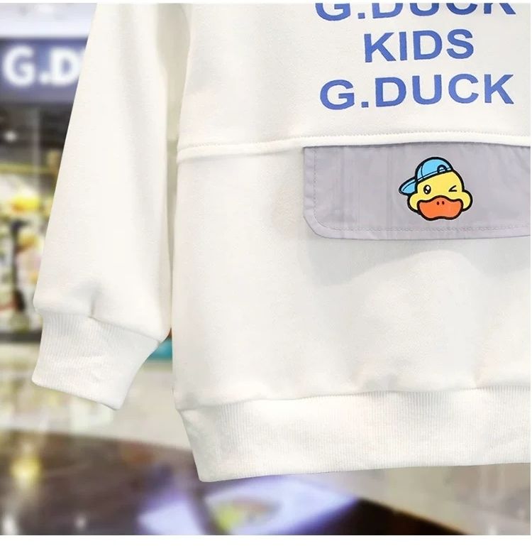 小黄鸭gduckkids儿童春装新款上衣小孩外出衣服男宝宝连帽卫衣果绿色