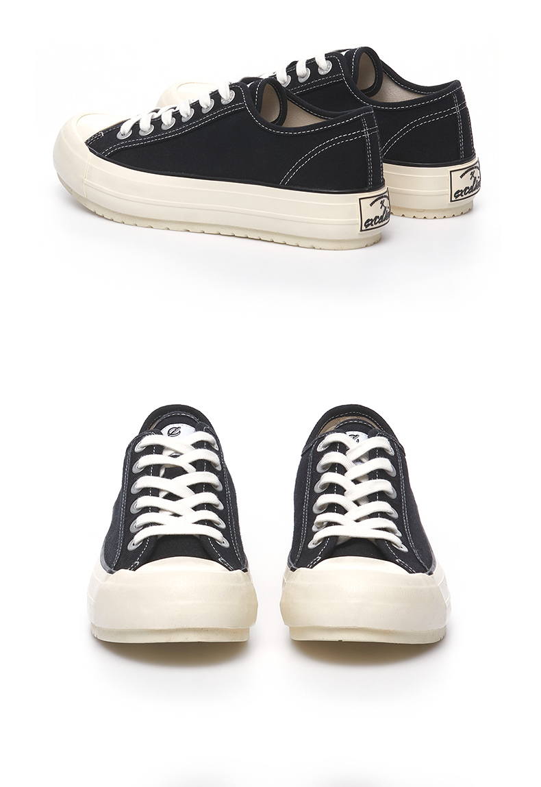 excelsior韩国饼干鞋女低帮百搭运动休闲鞋透气厚底增高帆布鞋碳黑色