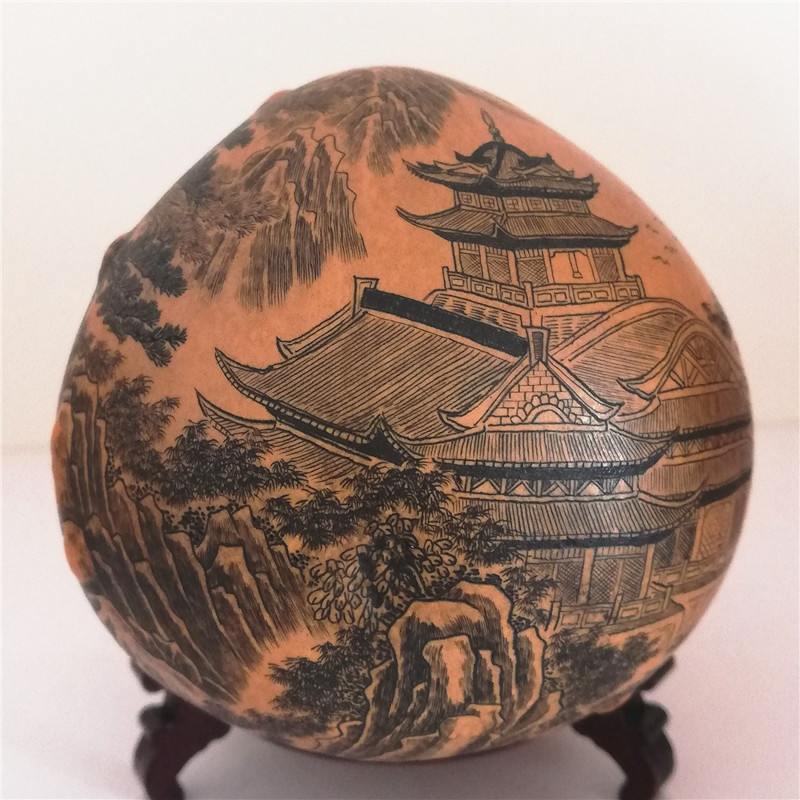 盘道精品兰州特产天然疙瘩葫芦文玩手把异形微雕烙画工艺品摆件编号