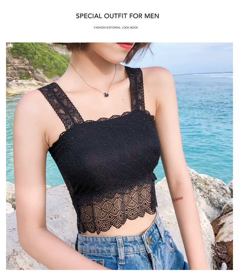 俞兆林蕾丝抹胸内衣女打底防走光黑色内搭吊带小背心薄款裹胸式上衣