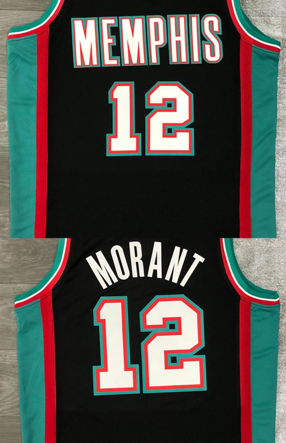 滕讯体育nba旗舰 灰熊队12号莫兰特球衣球裤套装复古城市版男女背心