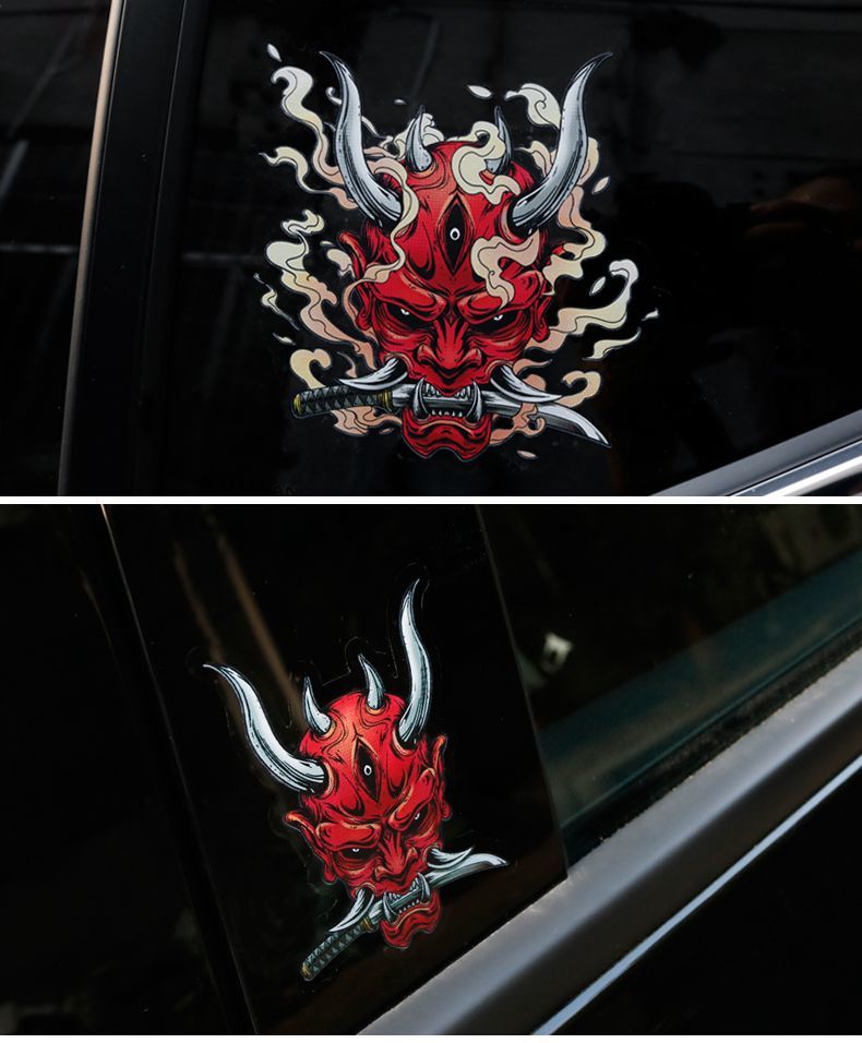 日系鬼武士车贴般若鬼武者面具贴纸和风电动车摩托车划痕贴鬼头款式