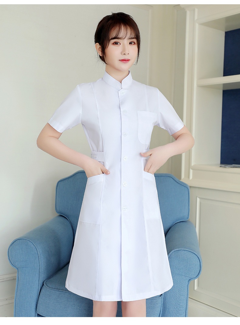 护士服夏季小立领医护蓝色白大褂店美容院工作服定制款 白色长袖 xs
