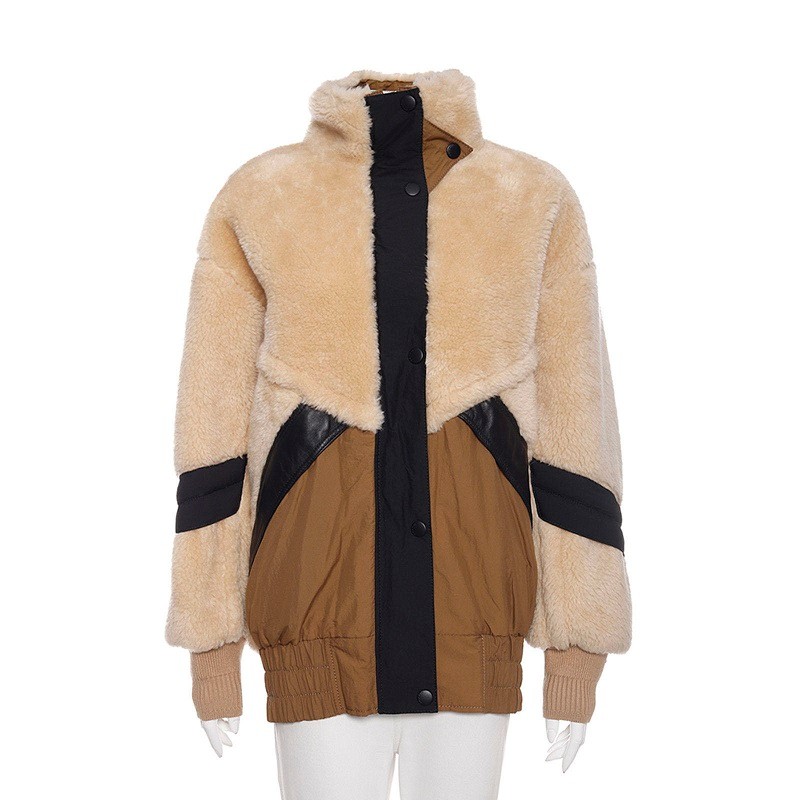 【精品】coach/蔻驰 冬季土黄色聚酯纤维拼接休闲外套 hbl 卡其色 s