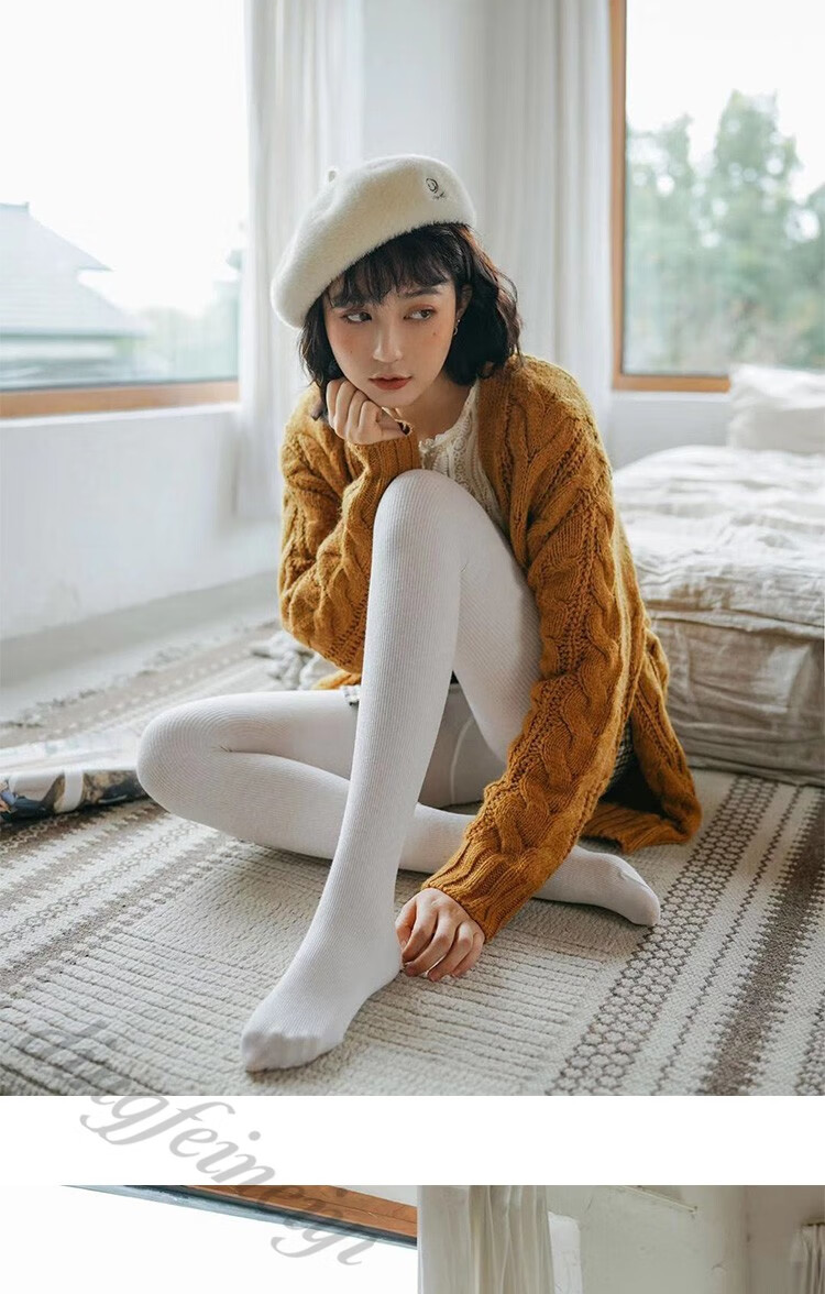 初曼伊秋冬季针织毛线打底裤袜薄款条纹连袜裤棉质中厚踩脚裤外穿女深