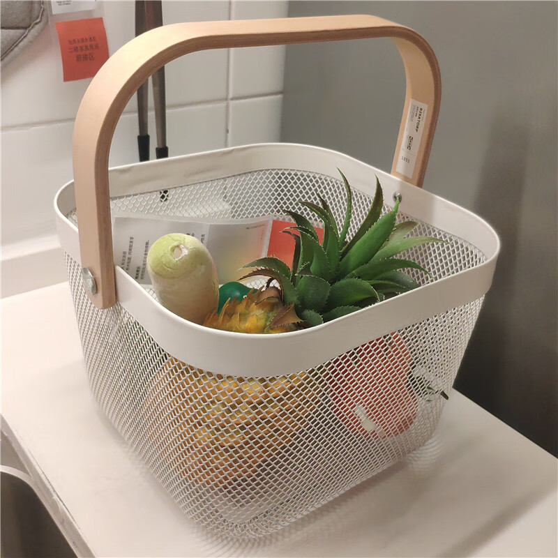 蓼风轩 菜篓子 厨房手提框菜篮子铁艺镂空装饰收纳储物藏篮筐铁艺篓子