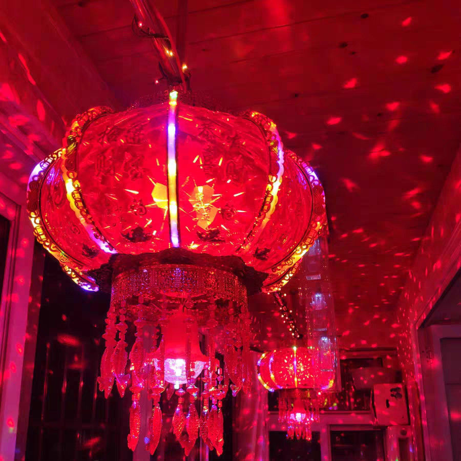 现货现发led七彩旋转走马灯新年灯笼阳台吊灯结婚乔迁福字春节大门红