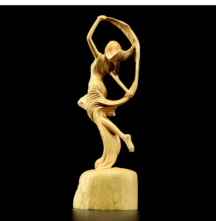 匠令小叶黄杨木雕人物美女摆件实木雕刻舞者红木家居装饰玄关工艺品