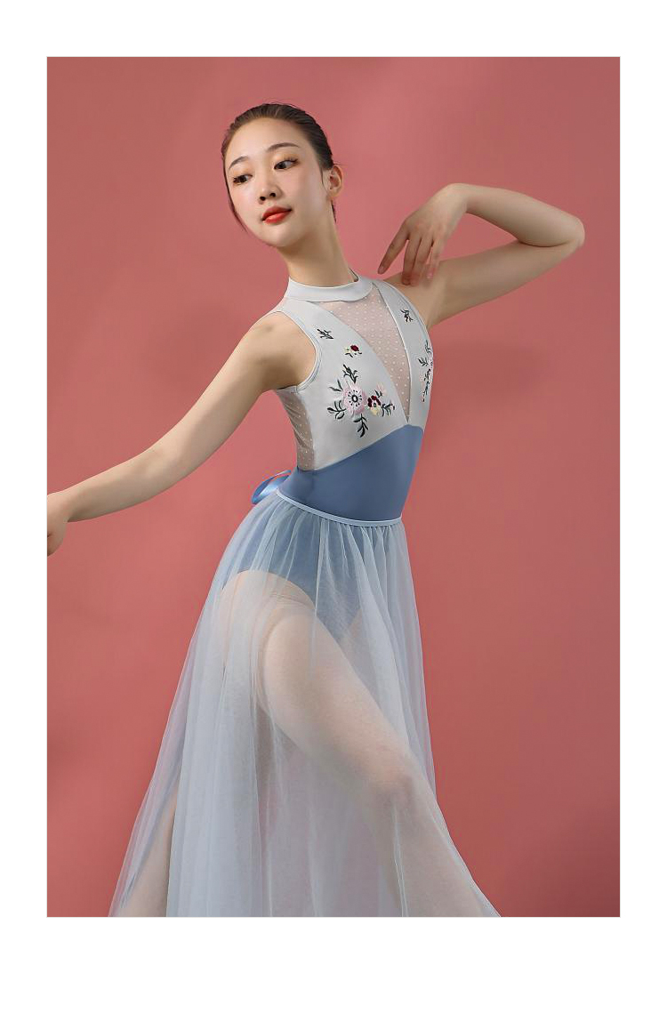 萨宾奥深刺绣体操服女舞蹈服成人芭蕾舞练功服形体服连体服恬静蓝不含