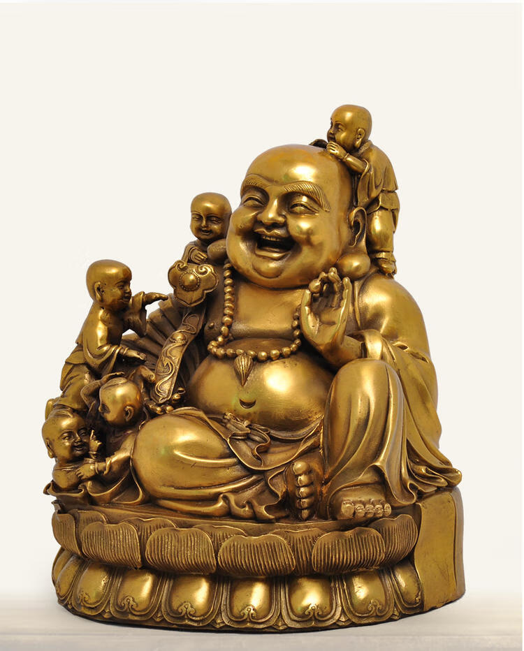 纯铜弥勒佛摆件五子送福笑佛佛像客厅办公室家居风水装饰品 1尺五子笑